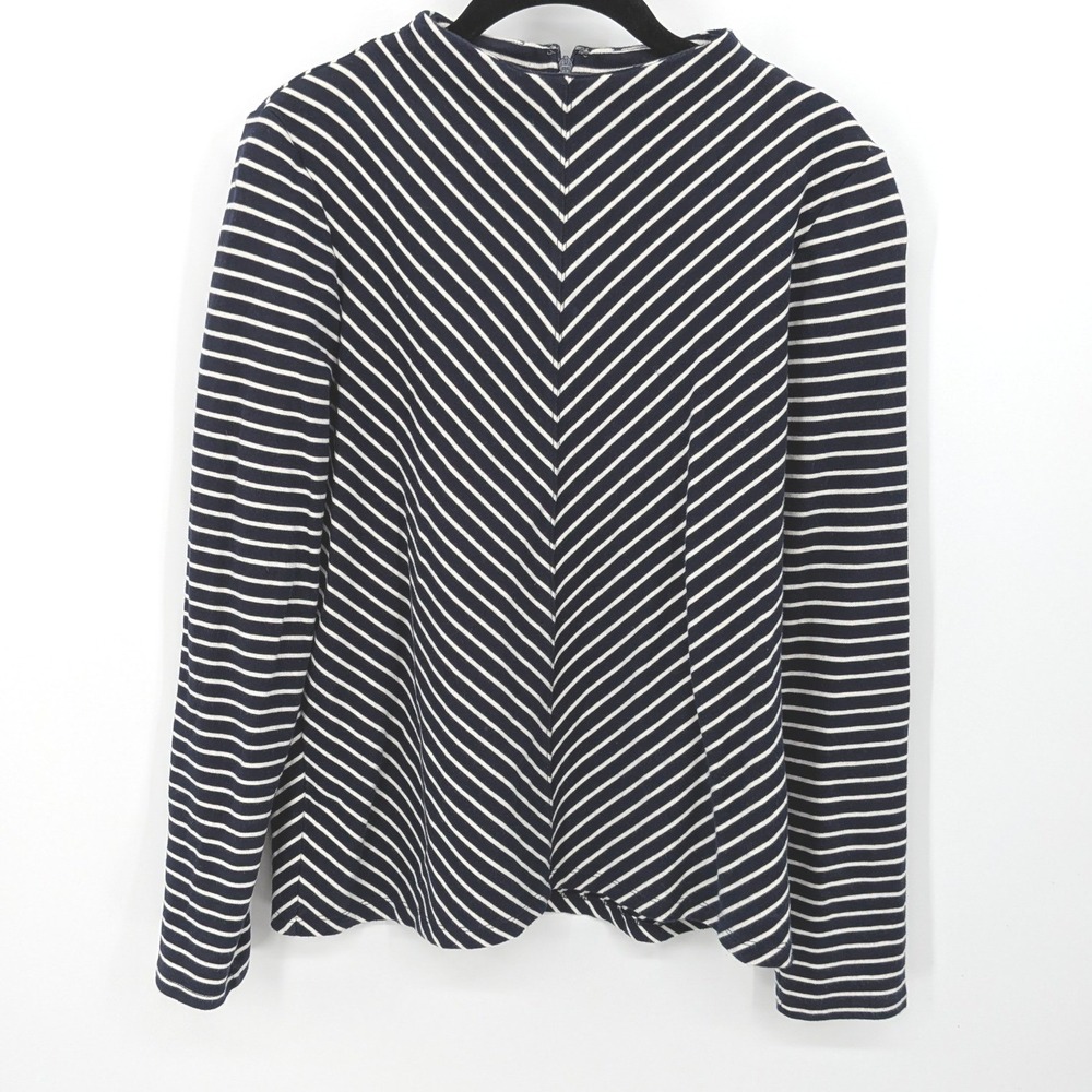 Talbots Striped Mock Neck Top Womens L Navy White Chevron Long Sleeve Cotton